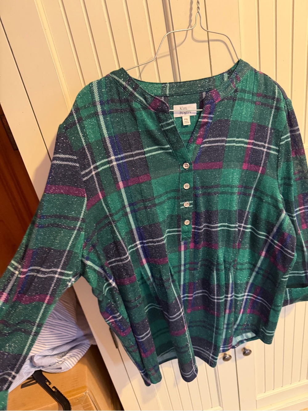 Kim Rogers Green Plaid Button Up